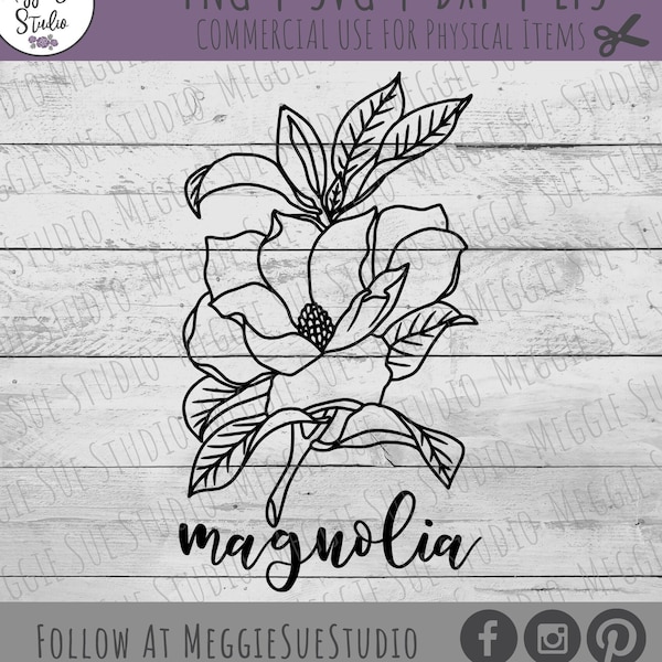 Magnolia SVG, dibujado a mano Magnolia Esquema SVG Clipart, Magnolia Gráfico SVG, Magnolia Flower Design SvG, Magnolia Flower