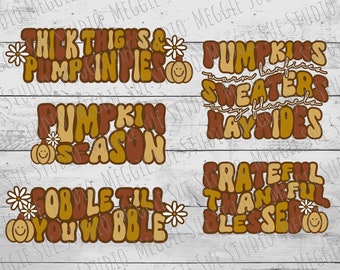 Retro Thanksgiving Sayings SVG PNG, Groovy Pumpkin Grateful Thankful SVG, Sweaters Pumpkin Season Hayride SvG PnG Clipart