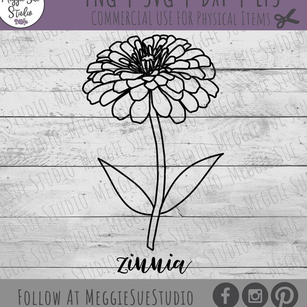 Zinnia Flower Drawing SVG, Hand Drawn Zinnia Flower SVG, Zinnia Flower Clipart SVG, Zinnia Flower Outline SvG