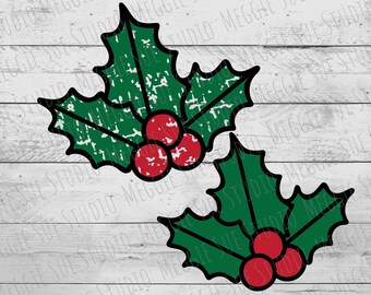 Holly SVG, Distressed Holly Plant SVG, Christmas Holly Graphic SVG, Holiday Holly Clipart, Holly Cut File SvG, Winter Holly SvG