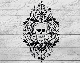 Victorian Skull Damask Design SVG, Gothic Victorian Skull SVG, Vintage Halloween Skull SVG, Victorian Halloween Gothic Skull SvG