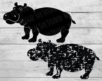 Hippopotamus Silhouette SVG, Hippopotamus Distressed Silhouette SVG, Hippopotamus Graphic Clip Art SVG, Hippopotamus Digital Design SvG