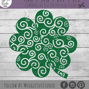 Swirl Shamrock Design SVG, Swirly Shamrock Graphic SVG, St. Patrick&#39;s Day Shamrock Cut File SVG, St. Pattys Clipart SvG