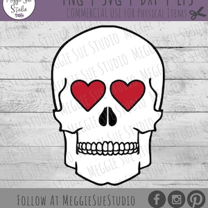 Heart Eyes Skull SVG, Human Skull with Heart Eyes SVG, Valentine&#39;s Day Heart Eyes Graphic SVG, Skull Love Heart Eyes Design SvG Cut File