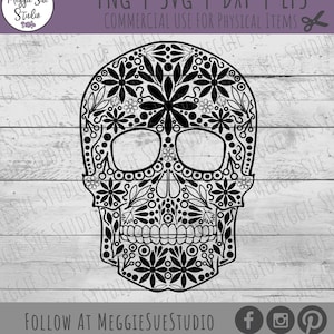 Sugar Skull SVG, Floral Sugar Skull SVG, Halloween Sugar Skull SVG, Halloween Svg Dxf Png Eps, Sugar Skull Decal, Sugar Skull Clip Art