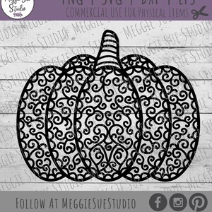 May include: Black and white intricate pumpkin design with a decorative swirl pattern. This digital design is perfect for crafting projects like cutting, etching, or engraving.