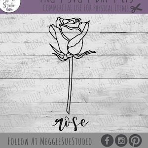 Rose Outline SVG, Hand Drawn Rose Flower SVG, Rose Flower Outline Clipart SVG, Rose Drawing SvG
