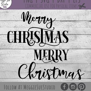 Puede incluir: Diseño gráfico en blanco y negro con el texto "Merry Christmas" repetido dos veces. El texto está en una fuente estilizada, escrita a mano.