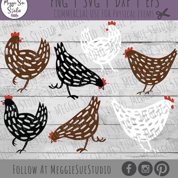 Chicken SVG Bundle, Backyard Chickens Clipart SVG, Brown Hen Black Hen White Hen SVG, Chicken Doodles SvG, Flock of Chickens SvG