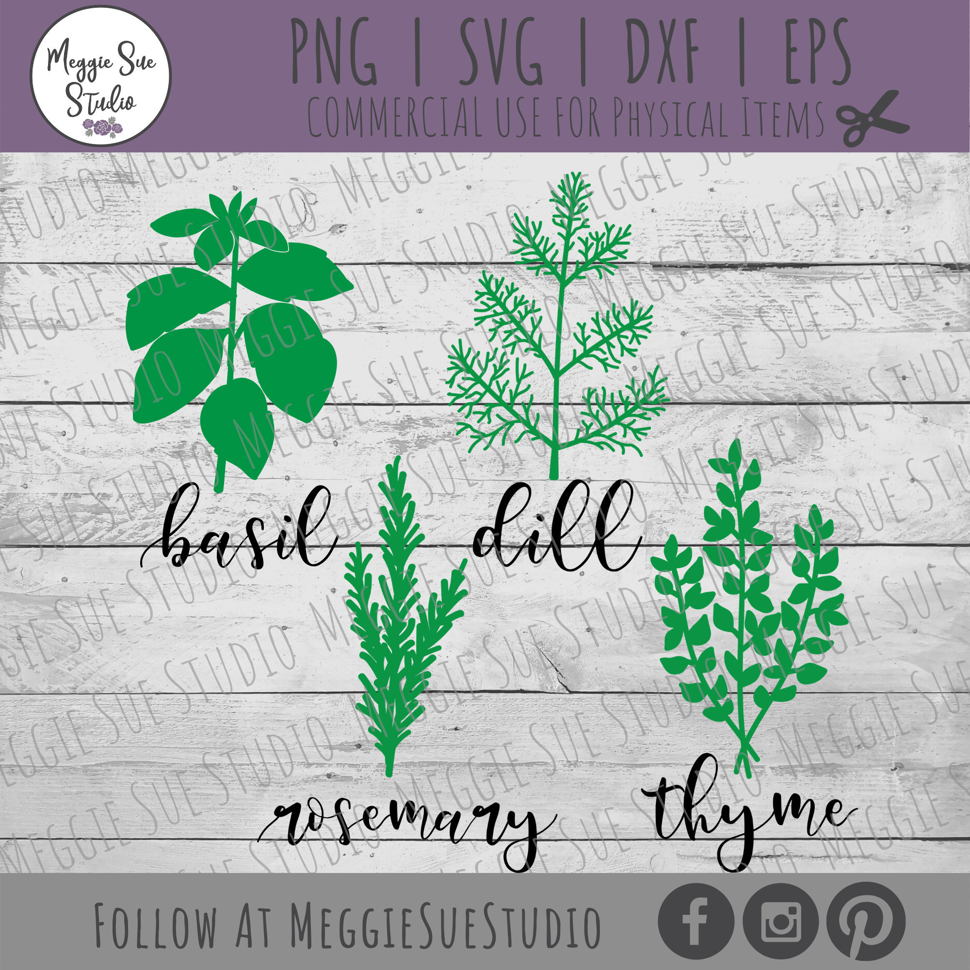 Herb Bundle SVG, Basil Rosemary Dill Thyme Herbs SVG, Fresh Herb Bundle ...