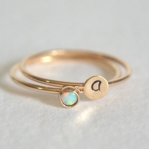 Gold Opal Ring, Opal Ring, Opal Ring Gold, Personalized Ring, Initial Ring, Gold Stacking Ring Set, Opal Gold Ring, Dainty Ring