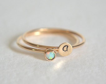 Gold Opal Ring, Opal Ring, Opal Ring Gold, Personalized Ring, Initial Ring, Gold Stacking Ring Set, Opal Gold Ring, Dainty Ring