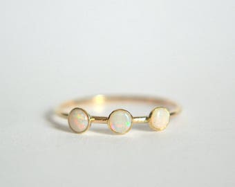 14k Gold Opal Ring, Opal Ring, Three Stone Ring, Opal Ring Gold, Opal Gold Ring, Dainty Ring, 3 Stone Ring, Minimalist Ring