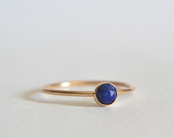 14k Gold Filled or 14k Solid Gold Lapis Lazuli Ring, Natural Gemstone Rose Cut Round Lapis Lazuli, Gifts for Her, Dainty Boho Jewelry