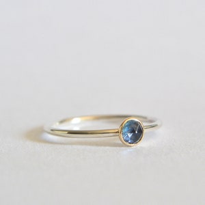 14k Solid Gold And Sterling Silver Montana Sapphire Ring, Natural Rose Cut Montana Sapphire Gemstone, Gifts for Her, Anniversary Gifts