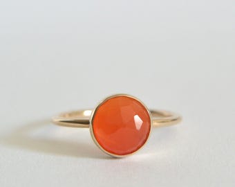 14k massief gouden natuurlijke carneool-edelsteenring, verlovingsring, carneool-instructiering, echte carneoolring, minimalistische sieraden