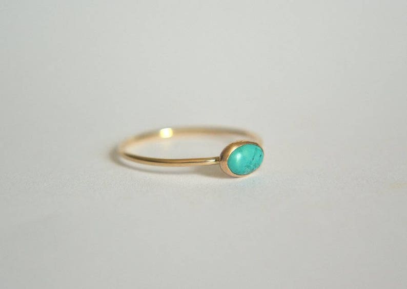 14k Solid Gold, 14k Gold Filled, Or Sterling Silver Oval Natural Turquoise Gemstone Ring, Dainty Genuine Turquoise Ring, Minimalist Jewelry image 2