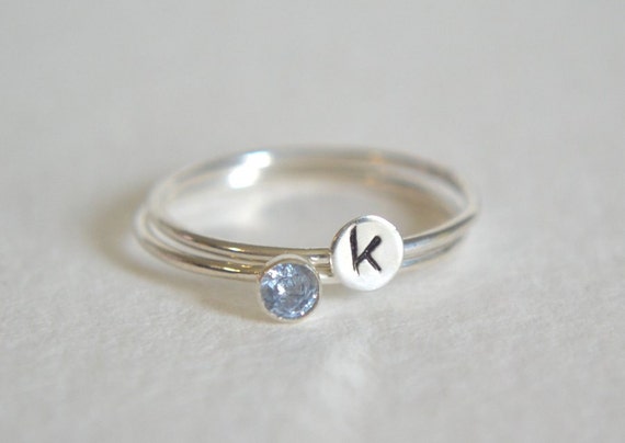 Silver Aquamarine Ring, Aquamarine Ring, Aquamarine Ring Silver, Personalized Ring, Stacking Ring, Initial Ring, Dainty Ring