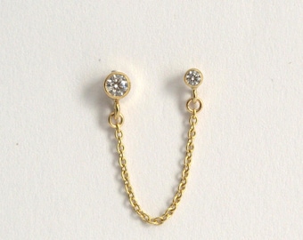 Orecchini a doppio piercing, orecchini a catena in oro, orecchini a doppia catena, orecchini pendenti, orecchini pendenti, orecchini a perno, orecchini a catena riempiti d'oro