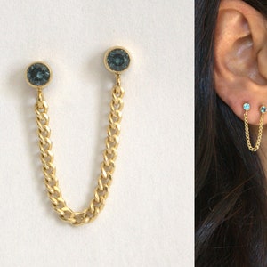 Double Piercing Earring, Gold Chain Earrings, Curb Chain Earrings, Gold Filled Chain Earrings, Gold Drape Earrings, Chain Earrings Gold