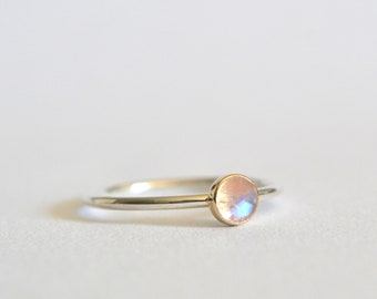 14k Solid Gold And Sterling Silver Rainbow Moonstone Ring, Natural Rose Cut Rainbow Moonstone Gemstone, Gifts for Her, Boho And Hippie Ring