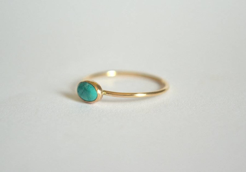 14k Solid Gold, 14k Gold Filled, Or Sterling Silver Oval Natural Turquoise Gemstone Ring, Dainty Genuine Turquoise Ring, Minimalist Jewelry image 3