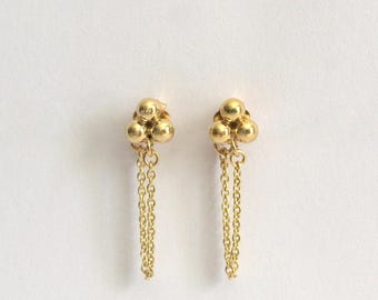 Ball Stud Earrings, Chain Earrings, Gold Chain Earrings, Chain Dangle Earrings, Gold Filled Chain Earring, Gold Ball Earrings, Ball Earrings