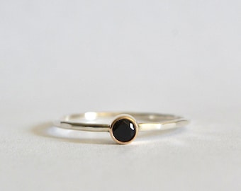 Mixed Metal Black Ring, Two Tone Gold And Silver Ring, Custom Gemstone Ring