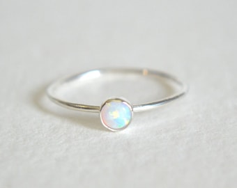 Dainty Sterling Silver Opal Ring, Minimalist Opal Ring Perfect For Everyday Wear, Graduation Gift, White Opal Sterling Silver Stacking Ring