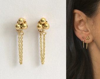 Ball Stud Earrings, Chain Earrings, Gold Chain Earrings, Chain Dangle Earrings, Gold Filled Chain Earring, Gold Ball Earrings, Ball Earrings