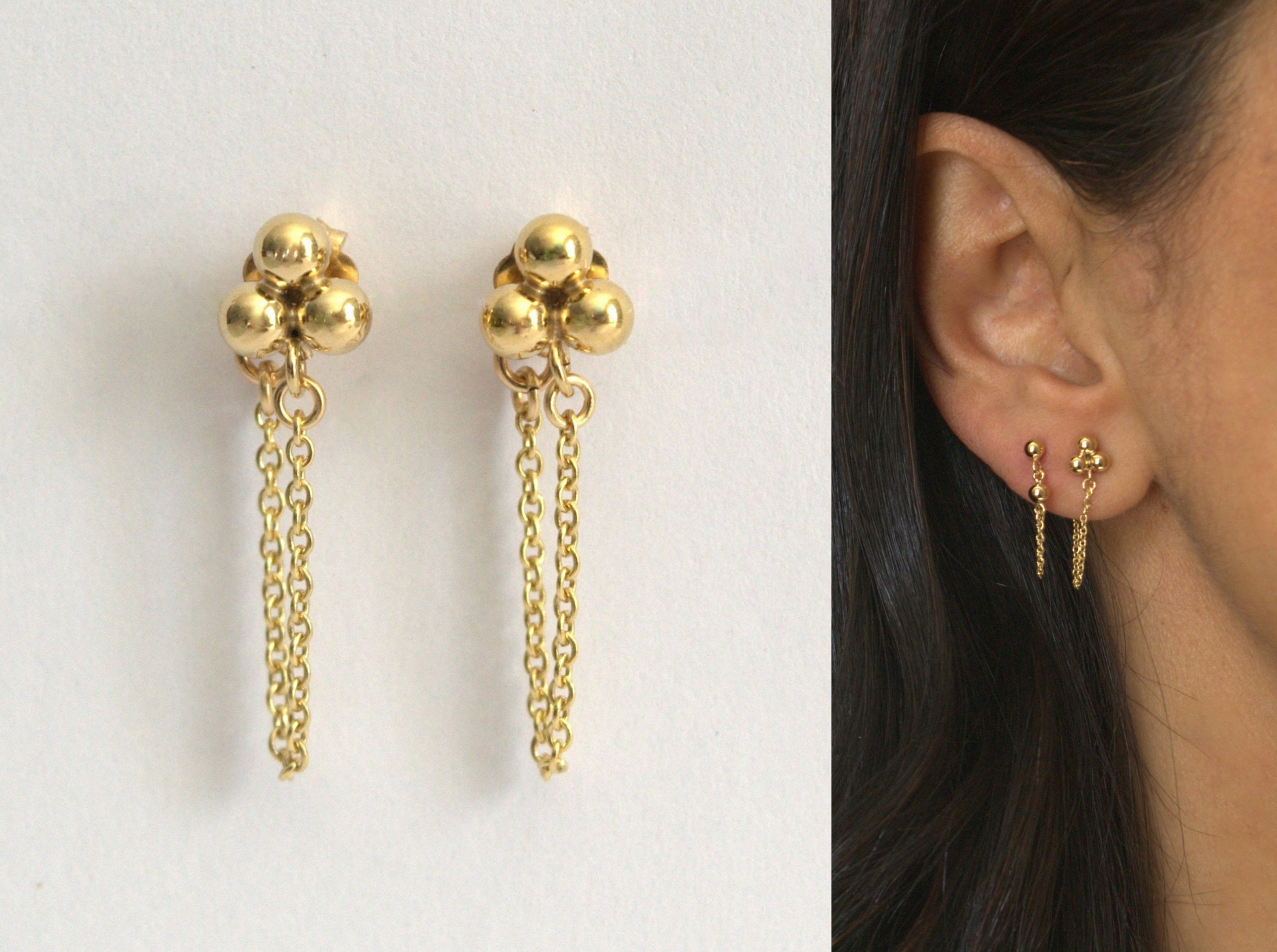 Gold ball chain earrings deals