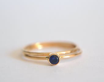 Natural Sapphire Ring Set, Engagement Rings, Set Of Two Stacking Rings, Semi-precious Sapphire Gemstone, Dainty And Minimalist Ring Set