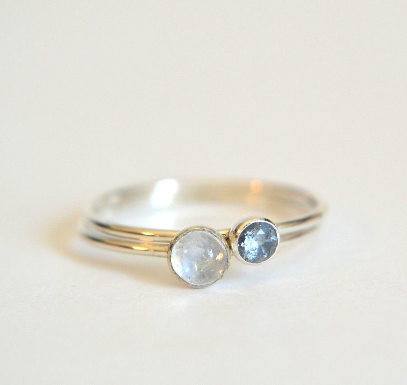 Silver Moonstone Ring, Moonstone Ring, Silver Aquamarine Ring, Aquamarine Ring Silver, Dainty Ring, Stacking Ring, Rainbow Moonstone Ring image 1
