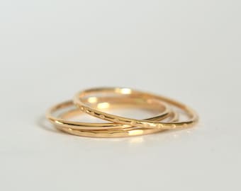 Gold Stacking Ring, Gold Stacking Bands, Gold Stackable Rings, Stackable Gold Rings, Gold Filled Stacking Rings, Hammered Stacking Rings Mix