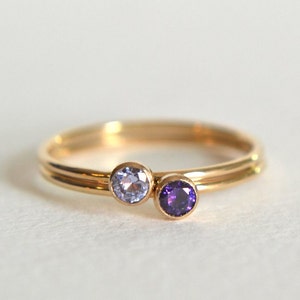 Set of Two Gold Filled Rings, Gold Amethyst Ring, Amethyst Ring Gold, Gold Stacking Ring, Stackable Ring, Dainty Ring, Amethyst Ring
