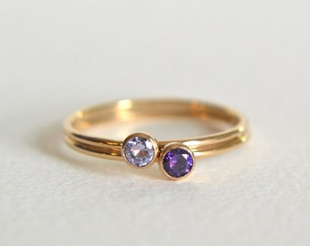 Set of Two Gold Filled Rings, Gold Amethyst Ring, Amethyst Ring Gold, Gold Stacking Ring, Stackable Ring, Dainty Ring, Amethyst Ring