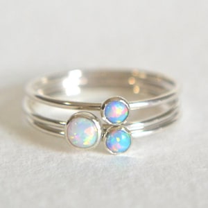 Silver Opal Ring, Opal Ring, Opal Ring Silver, Blue Opal Ring, Dainty Ring, Opal Silver Ring, Stacking Ring Set, Sterling Silver Opal Ring