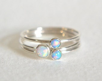 Silver Opal Ring, Opal Ring, Opal Ring Silver, Blue Opal Ring, Dainty Ring, Opal Silver Ring, Stacking Ring Set, Sterling Silver Opal Ring