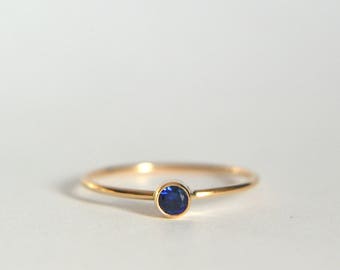 14k massiv Gold Saphir Ring, 14k Gold Saphir Ring, natürlicher Saphir Ring Gold, Rosegold Saphir Ring, zierlicher Ring, stapelbarer Ring