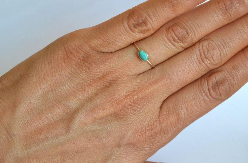 14k Solid Gold, 14k Gold Filled, Or Sterling Silver Oval Natural Turquoise Gemstone Ring, Dainty Genuine Turquoise Ring, Minimalist Jewelry image 5