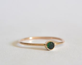 Emerald Ring, Custom Made To Order In Sterling Silver or 14k Gold Filled, Delicate Dainty and Minimalist Stacking Ring, Perfect Gift For Her