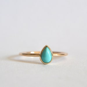 14k Solid Gold Tear Drop Turquoise Ring, Natural Turquoise Gemstone, Dainty and Minimalist, Gifts For Her, Pear Shaped Engagement Ring image 1