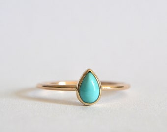 14k Solid Gold Tear Drop Turquoise Ring, Natural Turquoise Gemstone, Dainty and Minimalist, Gifts For Her, Pear Shaped Engagement Ring