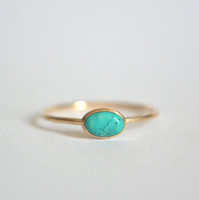 14k Solid Gold, 14k Gold Filled, Or Sterling Silver Oval Natural Turquoise Gemstone Ring, Dainty Genuine Turquoise Ring, Minimalist Jewelry image 1
