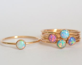 Opal Stacking Ring, Gold Opal Ring, Sterling Silver Opal Ring, Dainty Opal Ring, Bridesmaid Gift, Small Opal Ring, Gift for Her