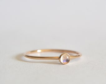 14k Gold Filled Or 14k Solid Gold Rainbow Moonstone Ring, Natural Moonstone Gemstone, Minimalist and Dainty Ring, Boho Hippie Jewelry