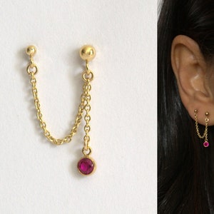 Double Piercing Earrings, Gold Chain Earrings, Drape Earrings, Chain Earrings, Cz Chain Earrings, Chain Drop Earrings, Chain Dangle Earrings