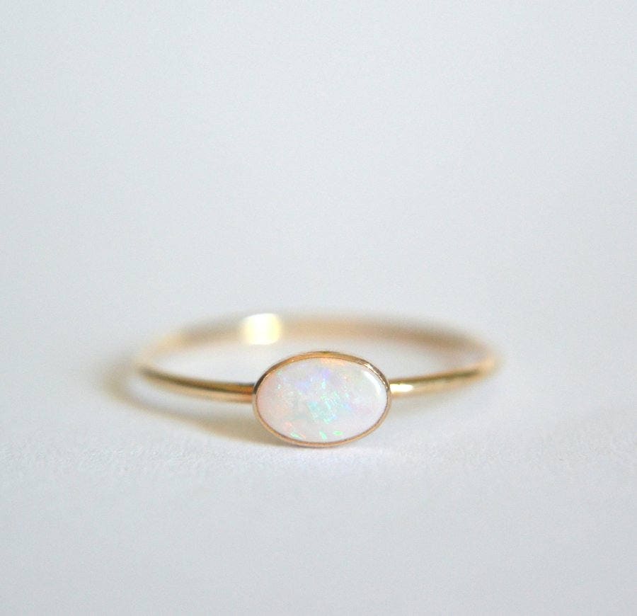 Gold Opal Ring, Oval Opal Ring, Opal Engagement Ring, Oval Opal Ring …