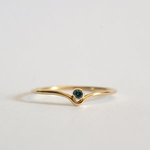 14k Solid Gold Blue Diamond Chevron Ring, Conflict-Free Diamond, Dainty Jewelry, Minimalist Ring, Custom Made To Order, Perfect Gift For Her