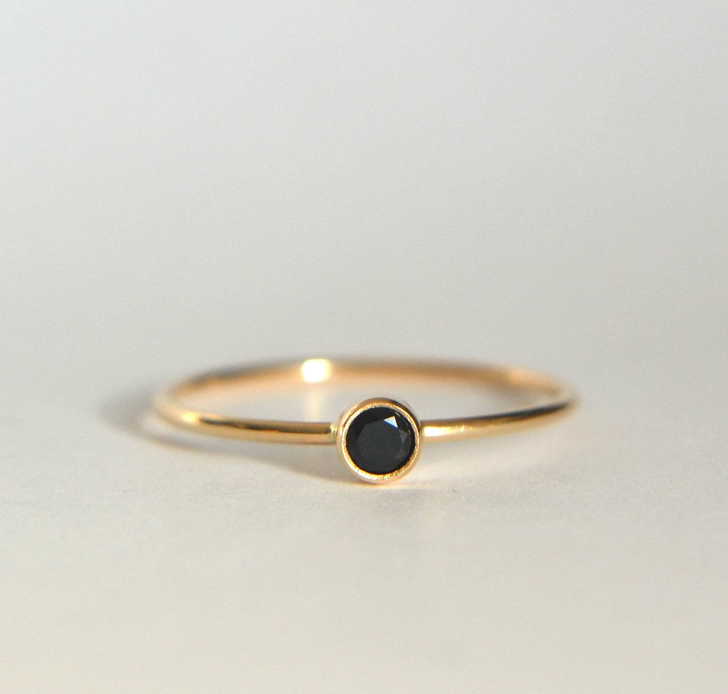 Gold Black Spinel Ring, Gold Filled Black Spinel Ring, Black Spinel R…